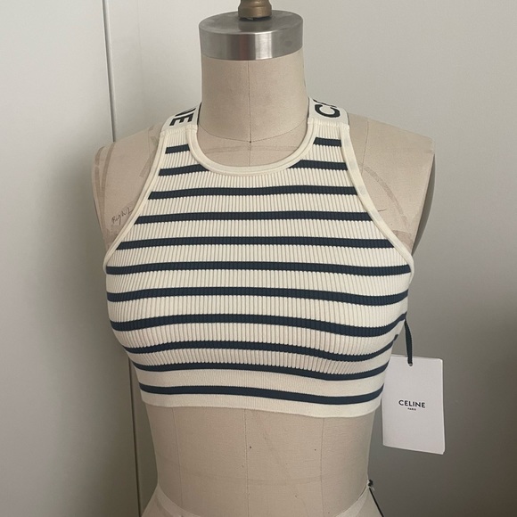 Celine Tops - Celine Cross Back Bra *new with tags* Off white / Navy Size Small S